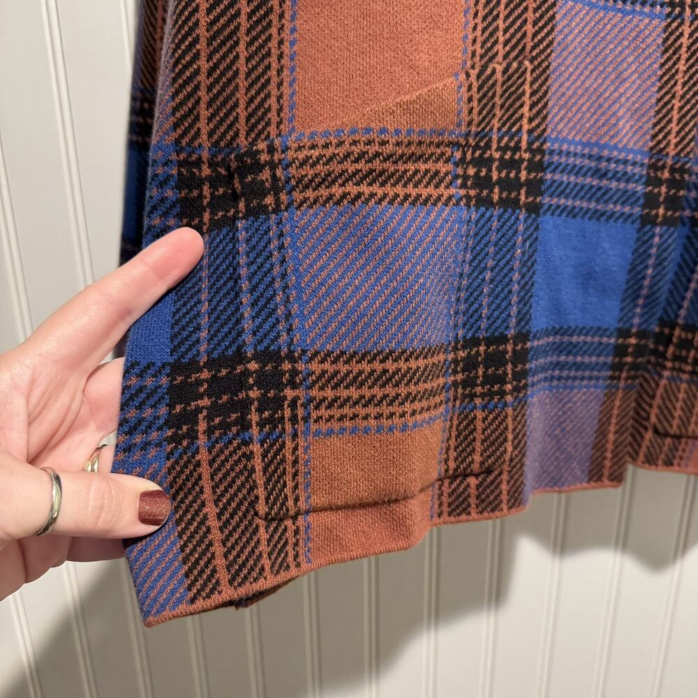 J Jill Plaid Sweater Jacket Blazer Blue Orange Size Large - Picture 3 of 7